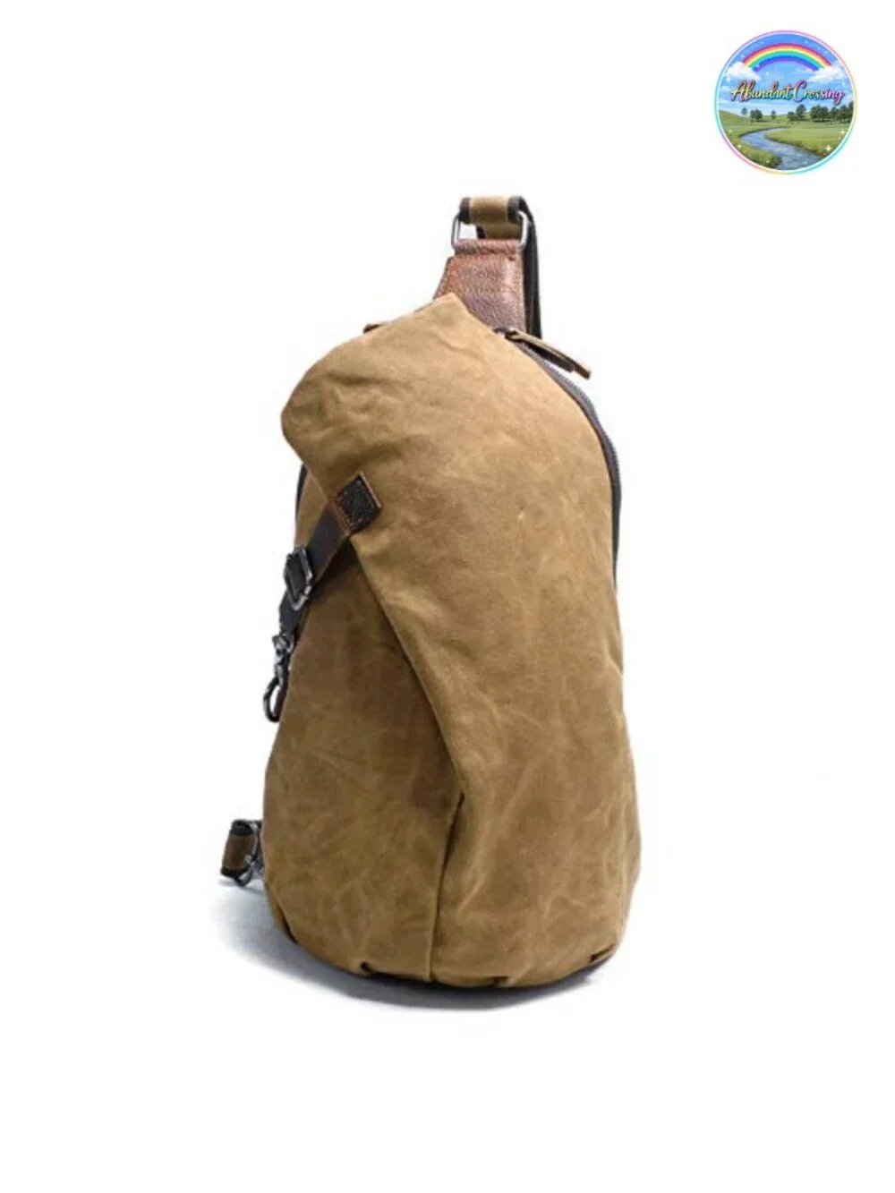 Waxed Canvas Sling Backpack Crossbody Bag with Leather Straps Men's Daypack